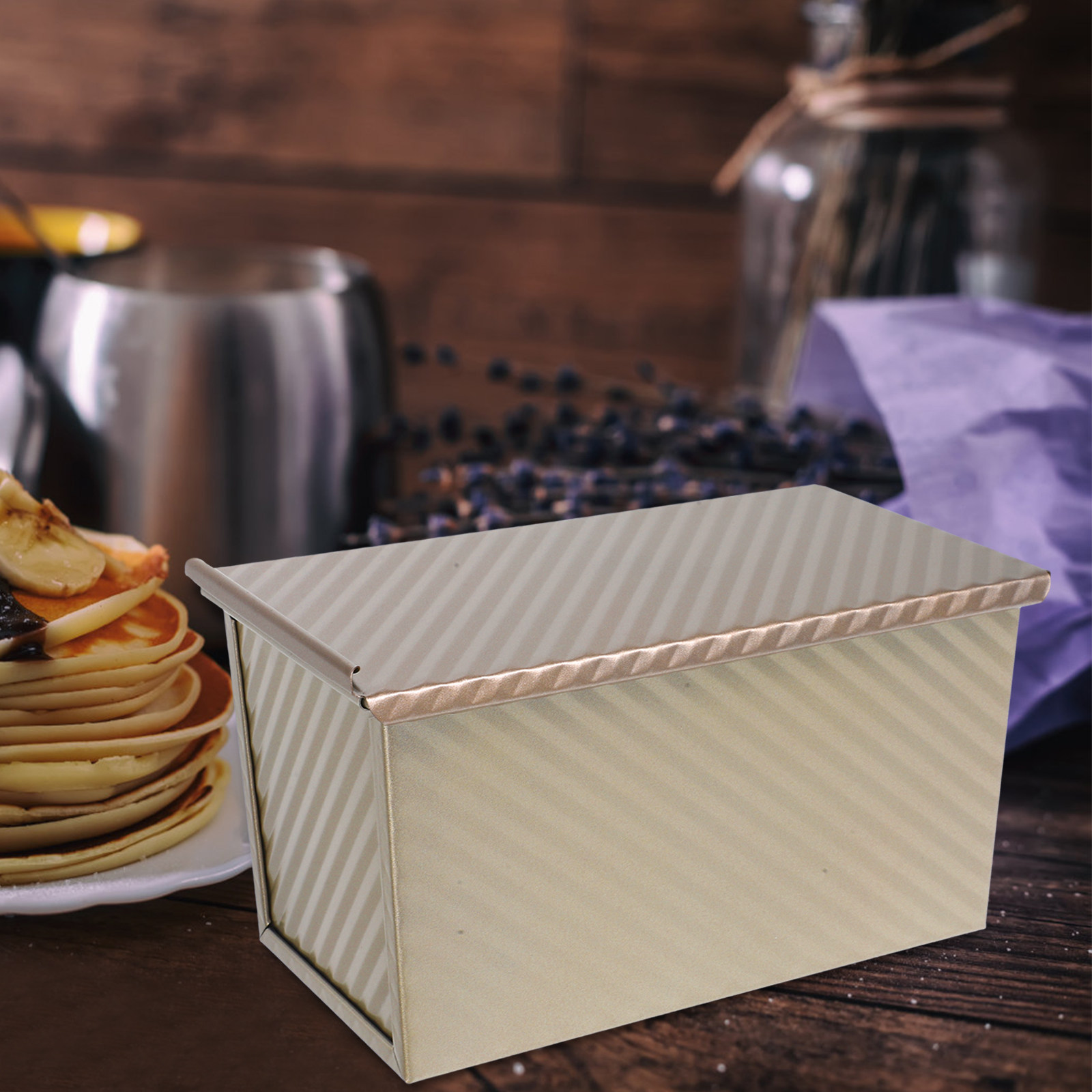 Kitchen Baking Pan - แม่พิมพ์อบขนมปังโลหะทรงสี่เหลี่ยมพร้อมฝาปิด สำหรับทำขนมปังในครัว แม่พิมพ์อบขนมปังแบบไม่ติดกระทะ ความจุขนาดใหญ่ ร้อนเร็ว