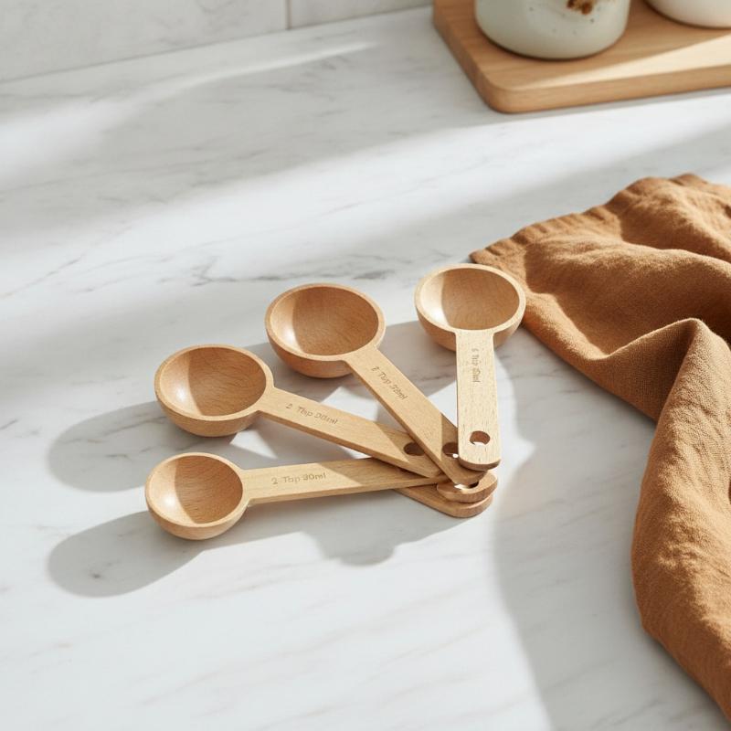 Kitchen Baking Gifts - ช้อนตวงไม้ 7.5-45 มล. แบบพกพา ทำจากไม้บีชและวอลนัท เป็นมิตรกับสิ่งแวดล้อม