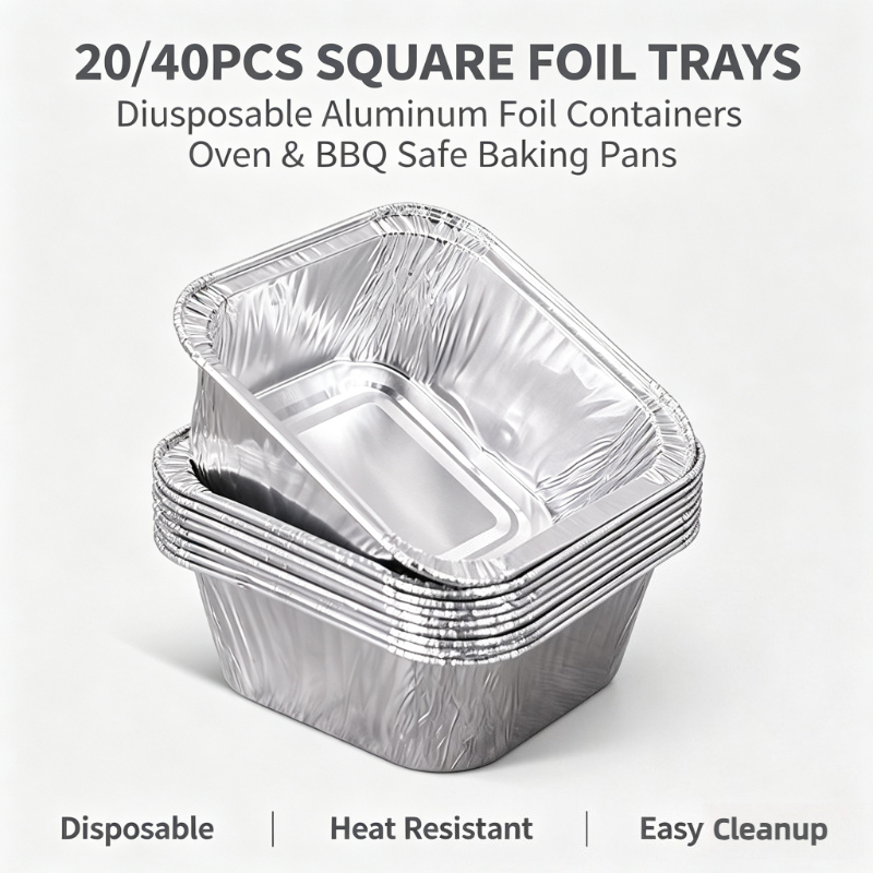 Kitchen Oven Baking Pans - ถาดฟอยล์อลูมิเนียมแบบใช้แล้วทิ้งทรงสี่เหลี่ยม 20/40 ชิ้น สำหรับเก็บอาหาร ถาดอบสำหรับเตาอบ บาร์บีคิว