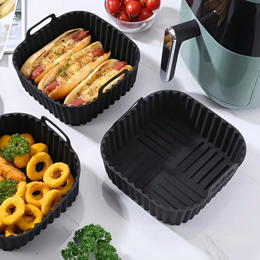 Kitchen Paper For Baking - แผ่นรองซิลิโคนสำหรับหม้อทอดไร้น้ำมันแบบใช้ซ้ำได้ 1 ชิ้น, อุปกรณ์เสริมสำหรับหม้อทอดไร้น้ำมัน, อุปกรณ์ครัวสำหรับเปลี่ยนแผ่นรองอบแบบใช้แล้วทิ้ง, สีดำ