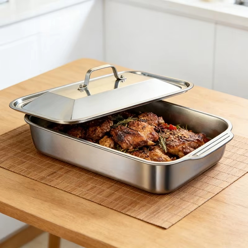 ถาดอบสแตนเลสทรงลึกพร้อมฝาปิด ถ - Kitchen Oven Baking Pans บทวิจารณ์และราคา
